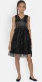 Yk Black Self Design Fit And Flare Dress Girls