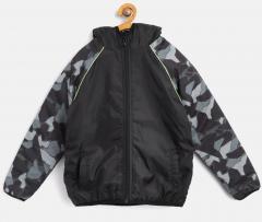 Yk Black Solid Hooded Padded Jacket boys