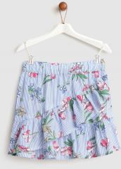 Yk Blue & White Striped Ruffled A Line Skirt girls