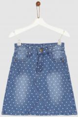 Yk Blue Printed A Line Denim Skirt girls