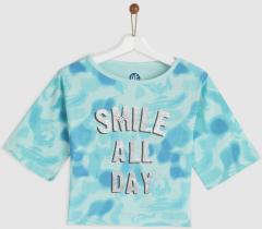 Yk Blue Printed Round Neck T Shirt girls