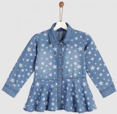 Yk Blue Printed Shirt Dress girls