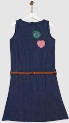 Yk Blue Solid A Line Denim Dress girls