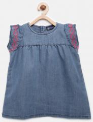 Yk Blue Solid A Line Dress girls