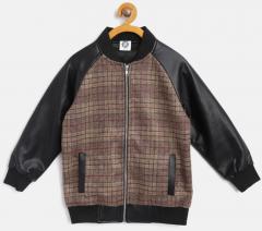 Yk Brown & Black Checked Bomber Jacket boys