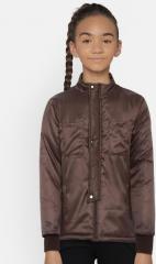 Yk Brown Solid Padded Jacket girls