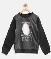 Yk Charcoal Grey & Black Printed Sweatshirt girls