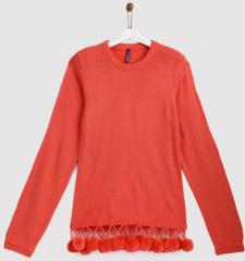 Yk Coral Orange Pom Pom Pullover girls