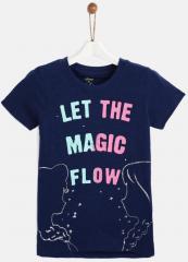 Yk Disney Navy Blue Printed Round Neck T Shirt girls