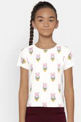 Yk Disney Off White Printed Round Neck T Shirt girls