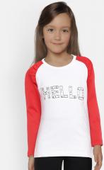 YK Girls White Solid Round Neck T shirt