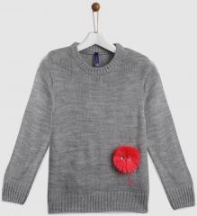 Yk Grey Melange Solid Pullover girls