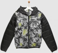 Yk Grey Printed Puffer Jacket girls