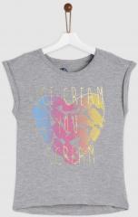 Yk Grey Printed Round Neck T Shirt girls