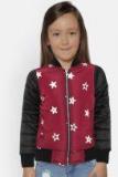 Yk Magenta & Black Embroidered Padded Jacket Girls