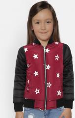 Yk Magenta & Black Embroidered Padded Jacket girls