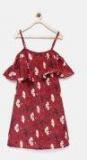 Yk Maroon Printed Casual Dresses & Frocks Girls