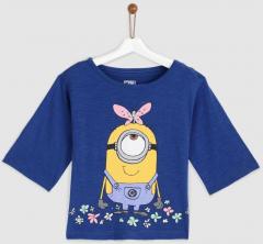 Yk Minion Blue Printed Round Neck T Shirt girls