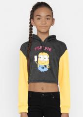 Yk Minion Charcoal Printed Hooded Sweatshirt girls