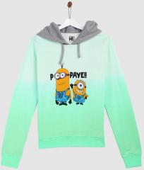 Yk Minion Green Printed Hooded Sweatshirt girls