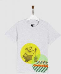 Yk Minion Grey Printed Round Neck T shirt boys