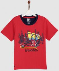 Yk Minion Red Printed Round Neck T Shirt boys