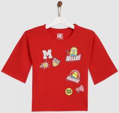 Yk Minion Red Printed Round Neck T Shirt girls