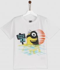 Yk Minion White Printed Round Neck T Shirt boys