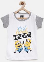 Yk Minion White Printed Round Neck T Shirt girls