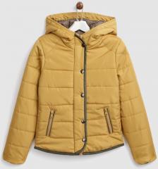 Yk Mustard Yellow Solid Hooded Padded Jacket girls