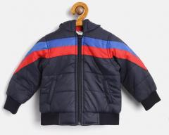 Yk Navy Blue & Red Striped Hooded Bomber Jacket boys