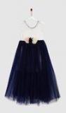 Yk Navy Blue & White Embellished Fit and Flare Dress girls