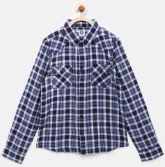 Yk Navy Blue Checked Casual Shirt boys