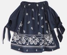 Yk Navy Blue Printed Casual Top girls