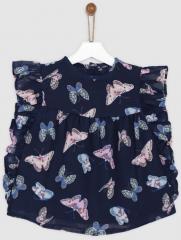 Yk Navy Blue Printed Empire Top girls