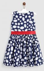 Yk Navy Blue Printed Fit & Flare Dress girls