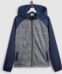 Yk Navy Blue Printed Hooded Tailored Jacket boys