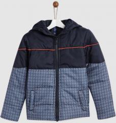 Yk Navy Blue Printed Padded Jacket boys