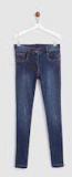 Yk Navy Blue Regular Fit Mid Rise Low Distress Stretchable Jeans Girls