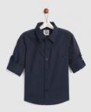 Yk Navy Blue Regular Fit Solid Casual Shirts Boys