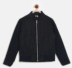 Yk Navy Blue Solid Winter Jacket boys