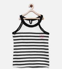 Yk Off White Striped Halter Neck T shirt girls