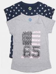 Yk Pack Of 2 Grey Melange Printed Polo T Shirts girls