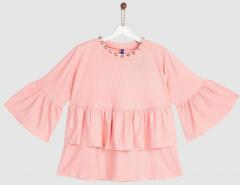 Yk Peach Coloured Self Design Blouson Top girls