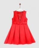 Yk Red Embellished Fit And Flare Dress Girls