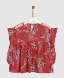 Yk Red Printed Peplum Top Girls