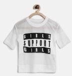 Yk White & Black Printed Round Neck T Shirt girls