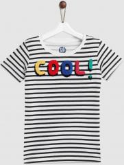 Yk White & Black Striped Round Neck T Shirt girls