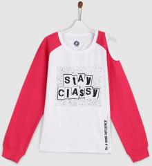 Yk White & Pink Printed Sweatshirt girls