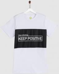 Yk White Colourblocked Round Neck T shirt boys